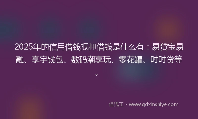 2025年的信用借钱抵押借钱是什么有：易贷宝易融、享宇钱包、数码潮享玩、零花罐、时时贷等。