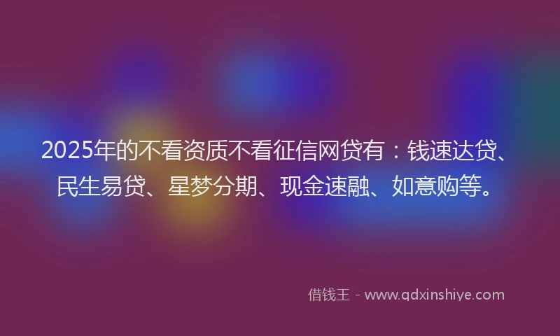 2025年的不看资质不看征信网贷有：钱速达贷、民生易贷、星梦分期、现金速融、如意购等。