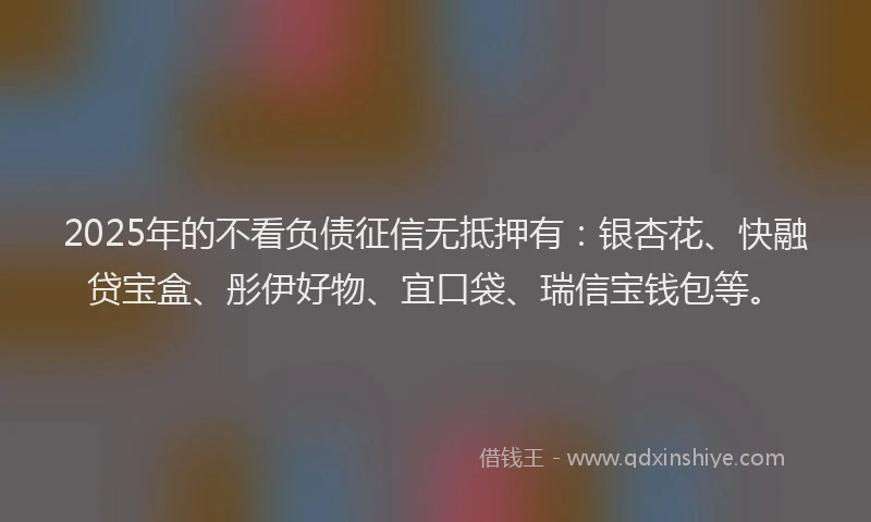 2025年的不看负债征信无抵押有:银杏花、快融贷宝盒、彤伊好物、宜口袋、瑞信宝钱包等。