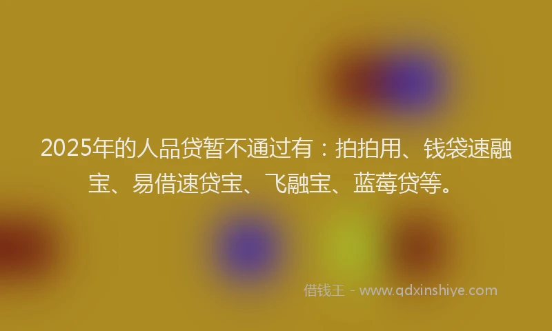 2025年的人品贷暂不通过有：拍拍用、钱袋速融宝、易借速贷宝、飞融宝、蓝莓贷等。