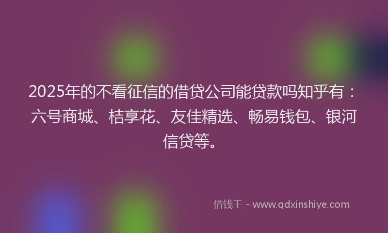 2025年的不看征信的借贷公司能贷款吗知乎有：六号商城、桔享花、友佳精选、畅易钱包、银河信贷等。
