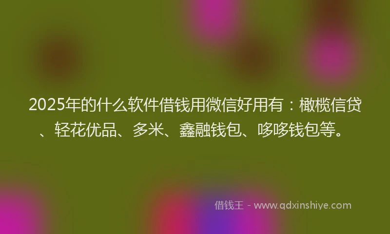 2025年的什么软件借钱用微信好用有：橄榄信贷、轻花优品、多米、鑫融钱包、哆哆钱包等。