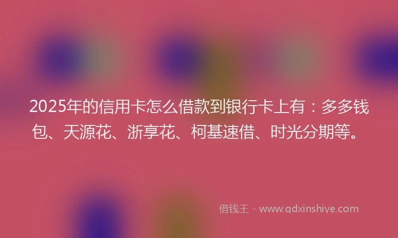2025年的信用卡怎么借款到银行卡上有：多多钱包、天源花、浙享花、柯基速借、时光分期等。