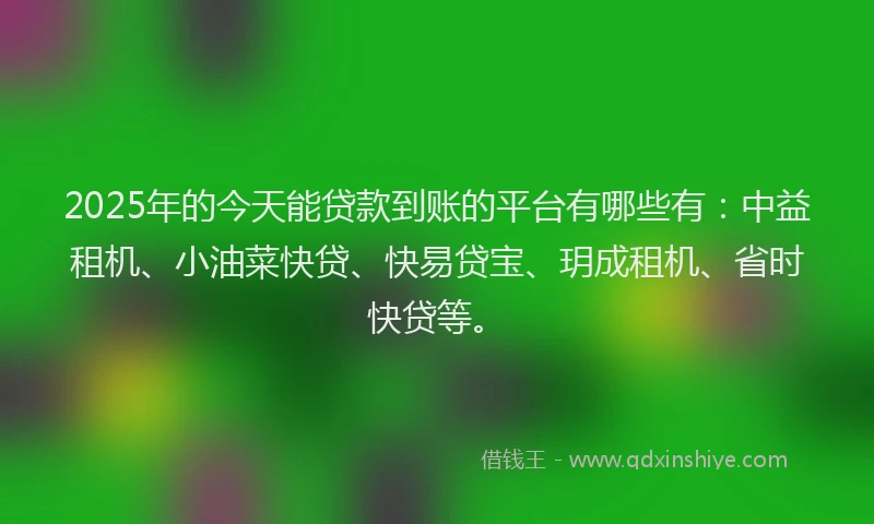 2025年的今天能贷款到账的平台有哪些有：中益租机、小油菜快贷、快易贷宝、玥成租机、省时快贷等。
