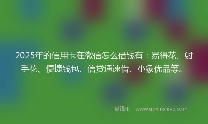 2025年的信用卡在微信怎么借钱有：易得花、射手花、便捷钱包、信贷通速借、小象优品等。
