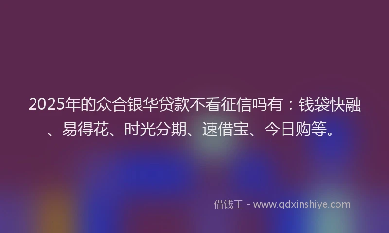 2025年的众合银华贷款不看征信吗有：钱袋快融、易得花、时光分期、速借宝、今日购等。