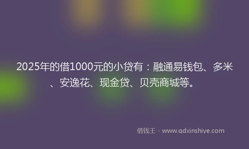 2025年的借1000元的小贷有：融通易钱包、多米、安逸花、现金贷、贝壳商城等。