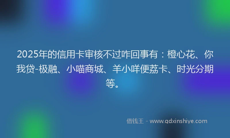 2025年的信用卡审核不过咋回事有：橙心花、你我贷-极融、小喵商城、羊小咩便荔卡、时光分期等。