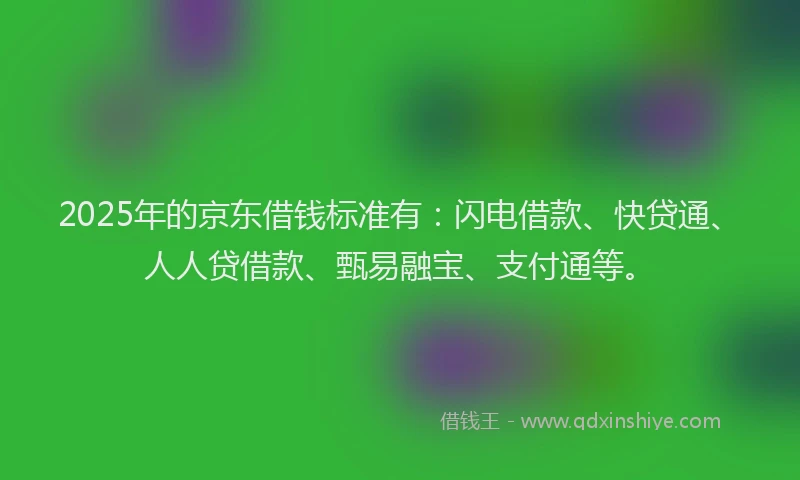 2025年的京东借钱标准有：闪电借款、快贷通、人人贷借款、甄易融宝、支付通等。