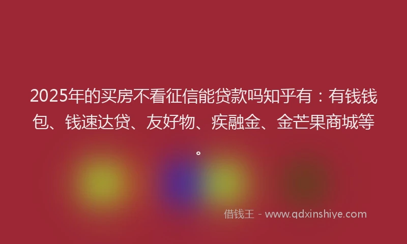 2025年的买房不看征信能贷款吗知乎有：有钱钱包、钱速达贷、友好物、疾融金、金芒果商城等。