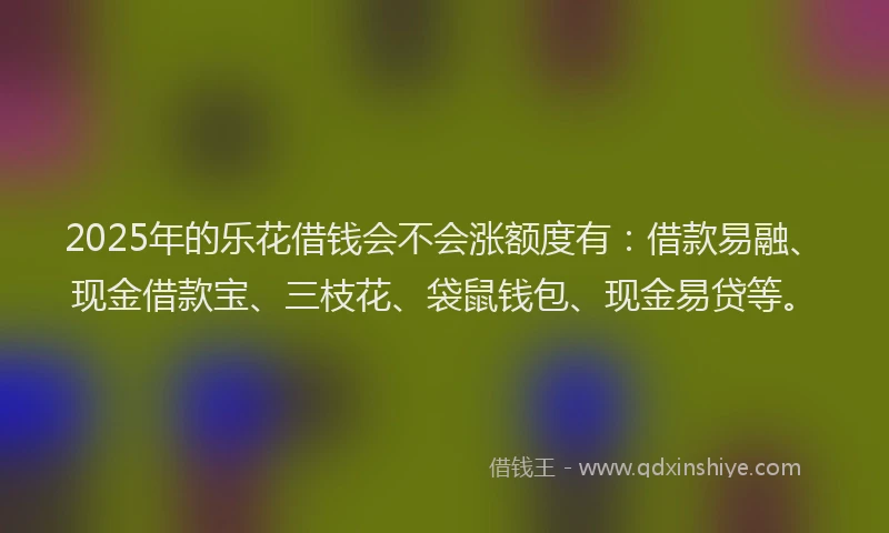 2025年的乐花借钱会不会涨额度有：借款易融、现金借款宝、三枝花、袋鼠钱包、现金易贷等。