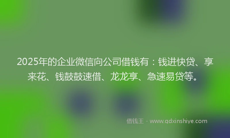 2025年的企业微信向公司借钱有：钱进快贷、享来花、钱鼓鼓速借、龙龙享、急速易贷等。