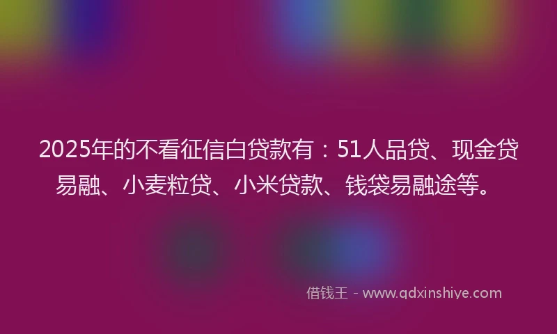 2025年的不看征信白贷款有：51人品贷、现金贷易融、小麦粒贷、小米贷款、钱袋易融途等。