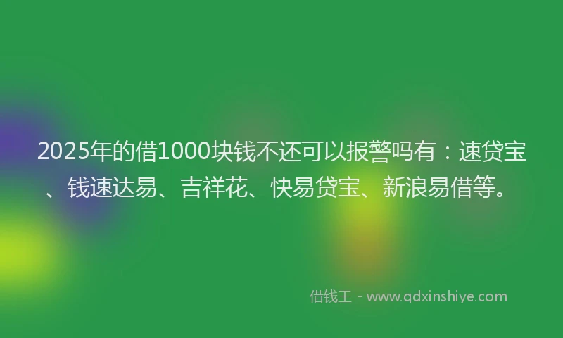 2025年的借1000块钱不还可以报警吗有：速贷宝、钱速达易、吉祥花、快易贷宝、新浪易借等。