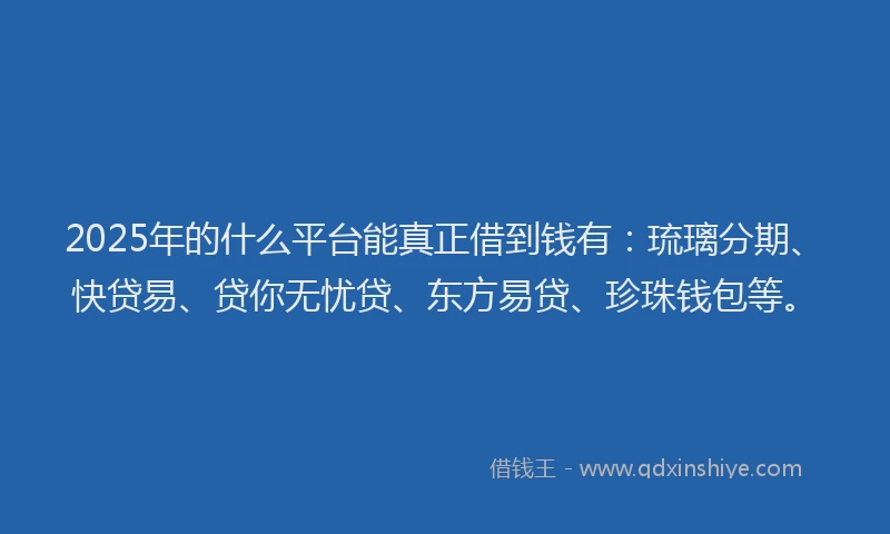 2025年的什么平台能真正借到钱有：琉璃分期、快贷易、贷你无忧贷、东方易贷、珍珠钱包等。