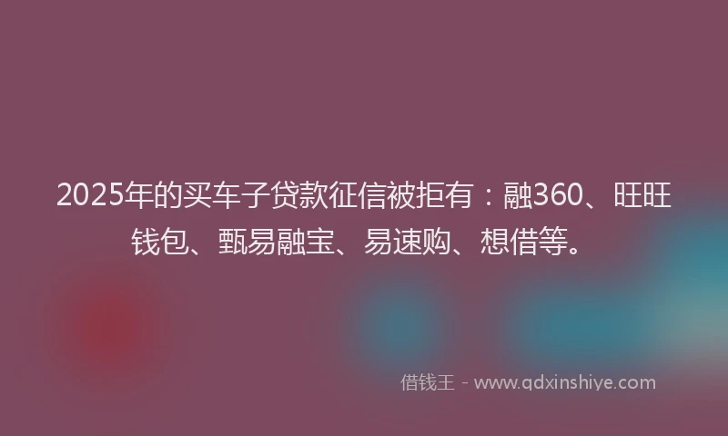 2025年的买车子贷款征信被拒有：融360、旺旺钱包、甄易融宝、易速购、想借等。