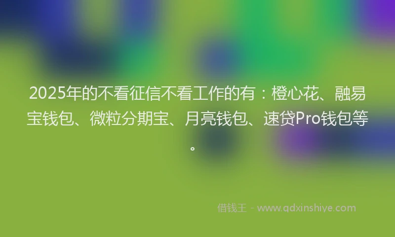 2025年的不看征信不看工作的有：橙心花、融易宝钱包、微粒分期宝、月亮钱包、速贷Pro钱包等。