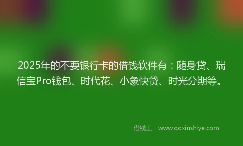 2025年的不要银行卡的借钱软件有：随身贷、瑞信宝Pro钱包、时代花、小象快贷、时光分期等。