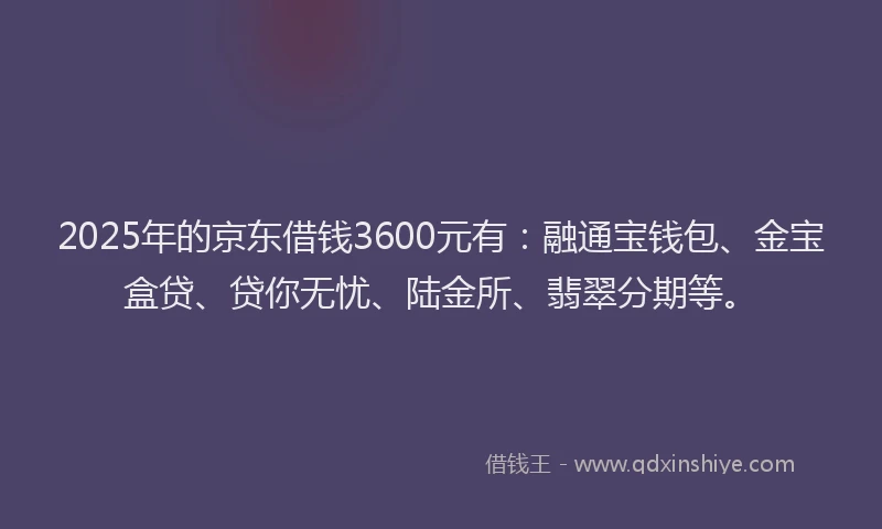 2025年的京东借钱3600元有：融通宝钱包、金宝盒贷、贷你无忧、陆金所、翡翠分期等。