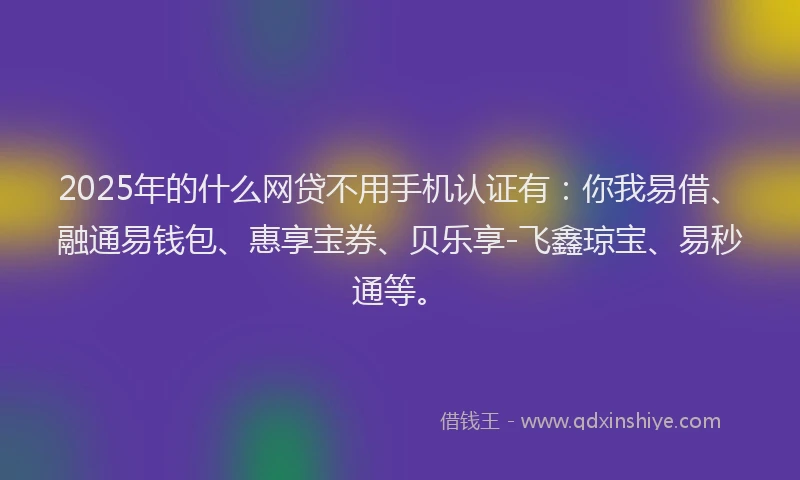2025年的什么网贷不用手机认证有：你我易借、融通易钱包、惠享宝券、贝乐享-飞鑫琼宝、易秒通等。