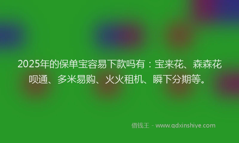 2025年的保单宝容易下款吗有：宝来花、森森花呗通、多米易购、火火租机、瞬下分期等。