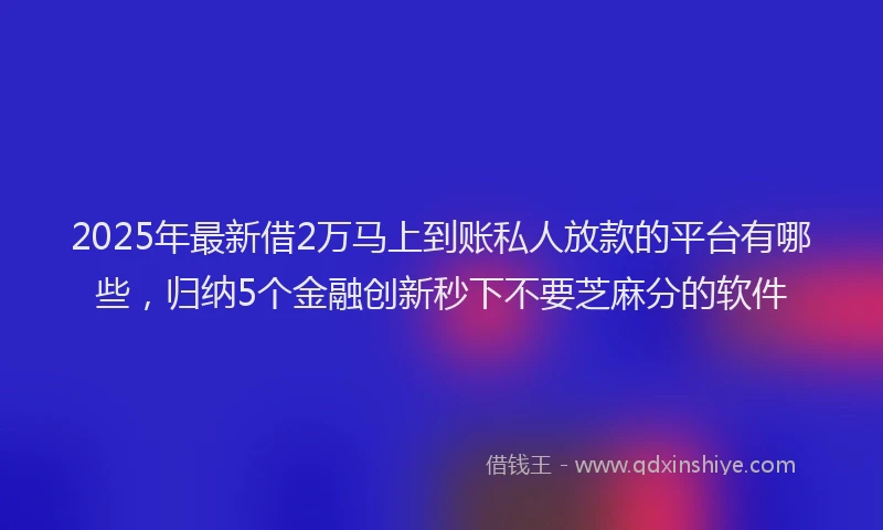2025年最新借2万马上到账私人放款的平台有哪些，归纳5个金融创新秒下不要芝麻分的软件