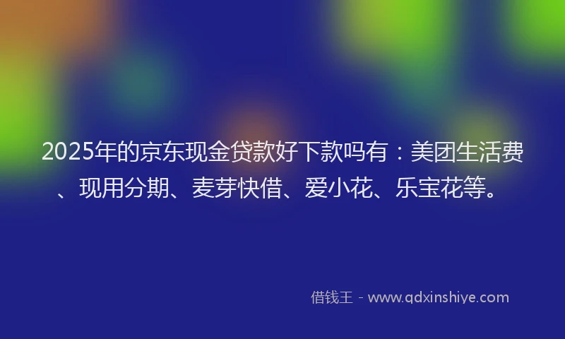 2025年的京东现金贷款好下款吗有：美团生活费、现用分期、麦芽快借、爱小花、乐宝花等。