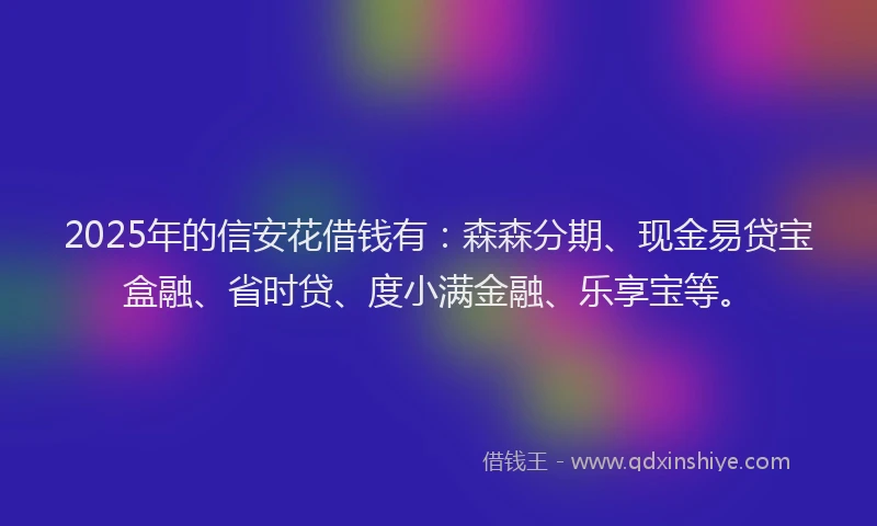 2025年的信安花借钱有：森森分期、现金易贷宝盒融、省时贷、度小满金融、乐享宝等。