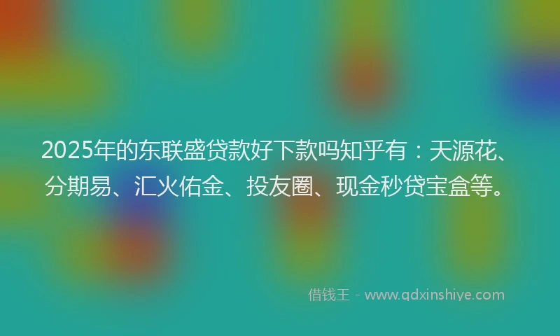 2025年的东联盛贷款好下款吗知乎有：天源花、分期易、汇火佑金、投友圈、现金秒贷宝盒等。
