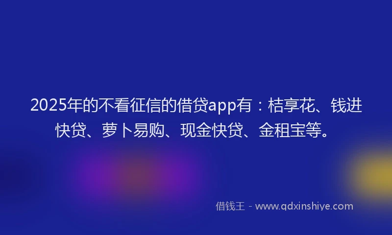 2025年的不看征信的借贷app有：桔享花、钱进快贷、萝卜易购、现金快贷、金租宝等。