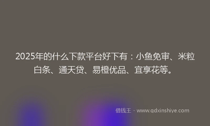 2025年的什么下款平台好下有：小鱼免审、米粒白条、通天贷、易橙优品、宜享花等。
