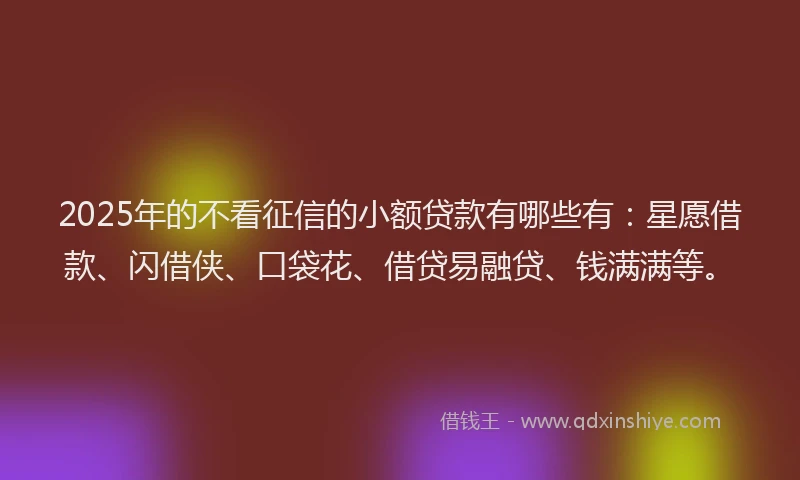 2025年的不看征信的小额贷款有哪些有：星愿借款、闪借侠、口袋花、借贷易融贷、钱满满等。
