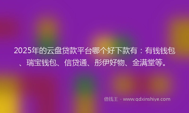 2025年的云盘贷款平台哪个好下款有：有钱钱包、瑞宝钱包、信贷通、彤伊好物、金满堂等。