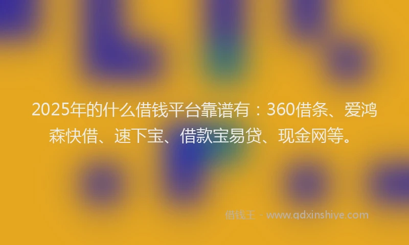 2025年的什么借钱平台靠谱有：360借条、爱鸿森快借、速下宝、借款宝易贷、现金网等。