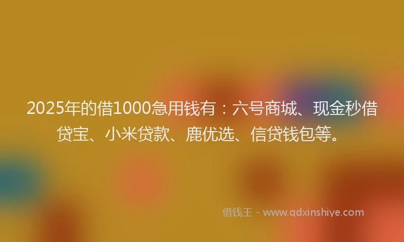 2025年的借1000急用钱有：六号商城、现金秒借贷宝、小米贷款、鹿优选、信贷钱包等。