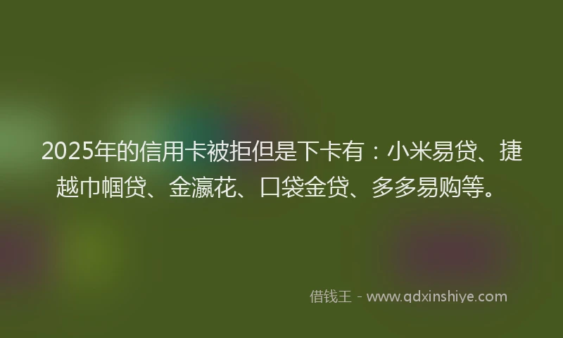 2025年的信用卡被拒但是下卡有:小米易贷、捷越巾帼贷、金瀛花、口袋金贷、多多易购等。
