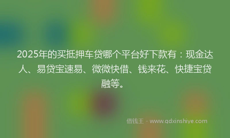 2025年的买抵押车贷哪个平台好下款有：现金达人、易贷宝速易、微微快借、钱来花、快捷宝贷融等。