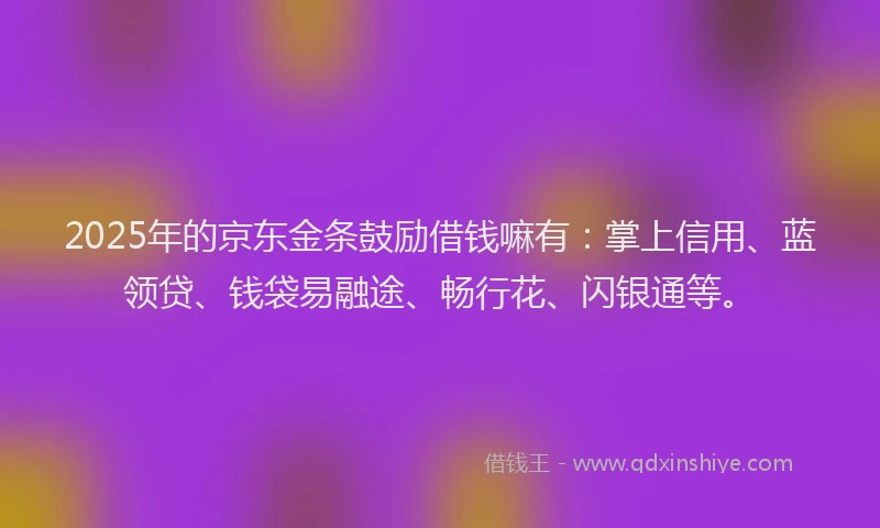 2025年的京东金条鼓励借钱嘛有：掌上信用、蓝领贷、钱袋易融途、畅行花、闪银通等。