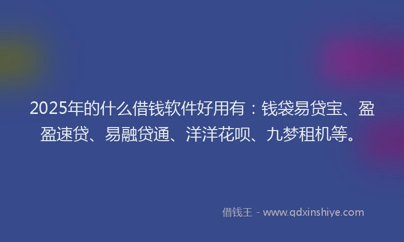 2025年的什么借钱软件好用有：钱袋易贷宝、盈盈速贷、易融贷通、洋洋花呗、九梦租机等。