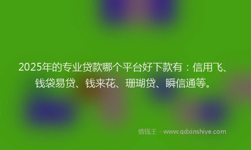 2025年的专业贷款哪个平台好下款有：信用飞、钱袋易贷、钱来花、珊瑚贷、瞬信通等。