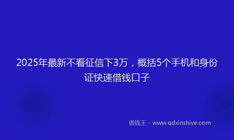 2025年最新不看征信下3万，概括5个手机和身份证快速借钱口子