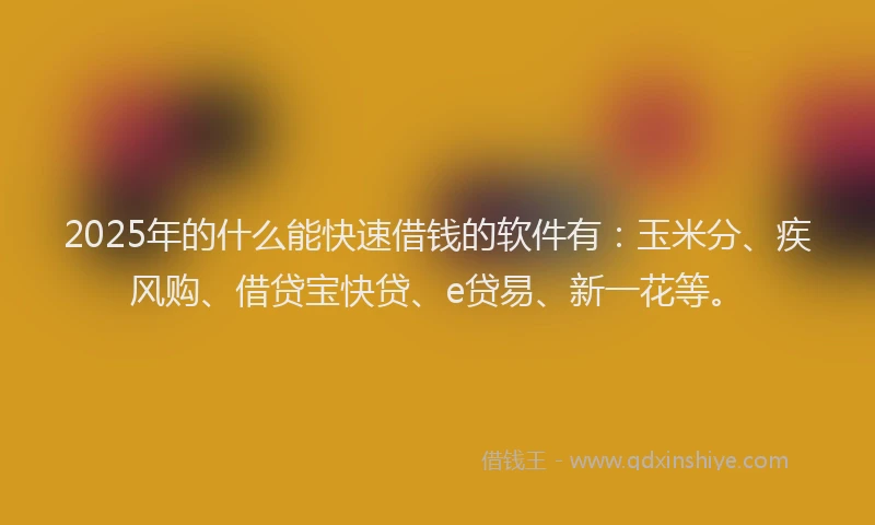 2025年的什么能快速借钱的软件有：玉米分、疾风购、借贷宝快贷、e贷易、新一花等。