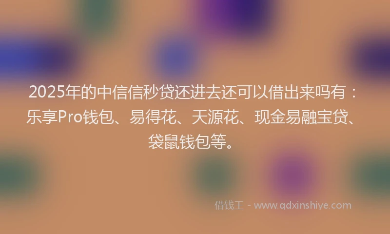 2025年的中信信秒贷还进去还可以借出来吗有：乐享Pro钱包、易得花、天源花、现金易融宝贷、袋鼠钱包等。