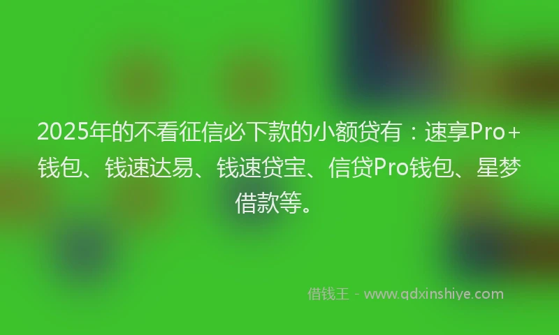 2025年的不看征信必下款的小额贷有：速享Pro+钱包、钱速达易、钱速贷宝、信贷Pro钱包、星梦借款等。