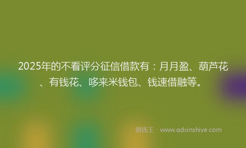 2025年的不看评分征信借款有：月月盈、葫芦花、有钱花、哆来米钱包、钱速借融等。