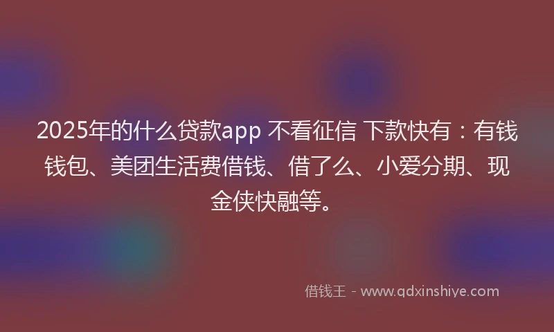 2025年的什么贷款app 不看征信 下款快有：有钱钱包、美团生活费借钱、借了么、小爱分期、现金侠快融等。