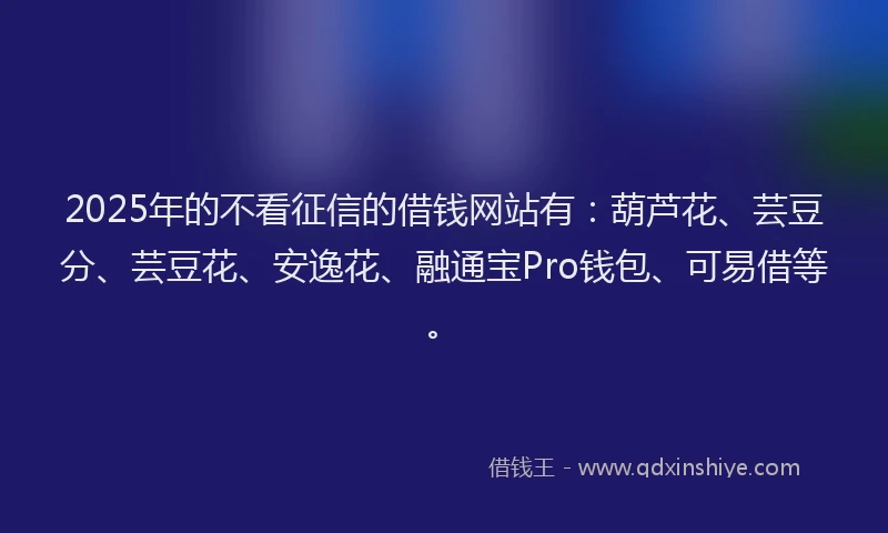 2025年的不看征信的借钱网站有：葫芦花、芸豆分、芸豆花、安逸花、融通宝Pro钱包、可易借等。
