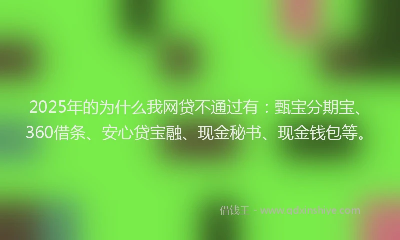 2025年的为什么我网贷不通过有：甄宝分期宝、360借条、安心贷宝融、现金秘书、现金钱包等。