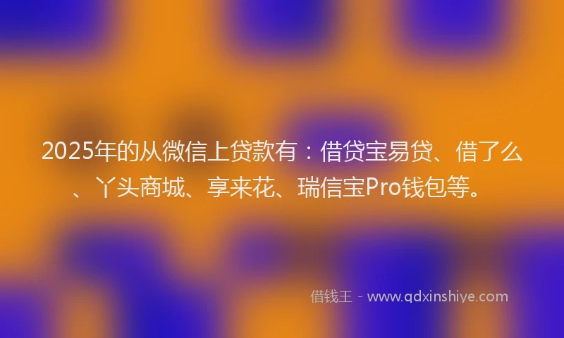 2025年的从微信上贷款有：借贷宝易贷、借了么、丫头商城、享来花、瑞信宝Pro钱包等。