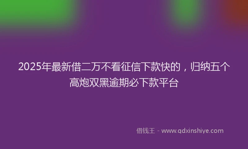 2025年最新借二万不看征信下款快的，归纳五个高炮双黑逾期必下款平台